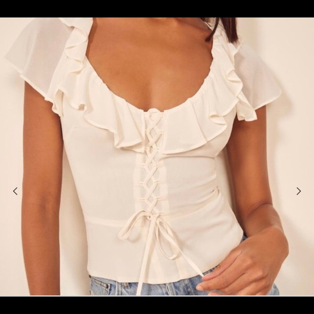 Reformation, Ruffle Lace Up Top, sz 6